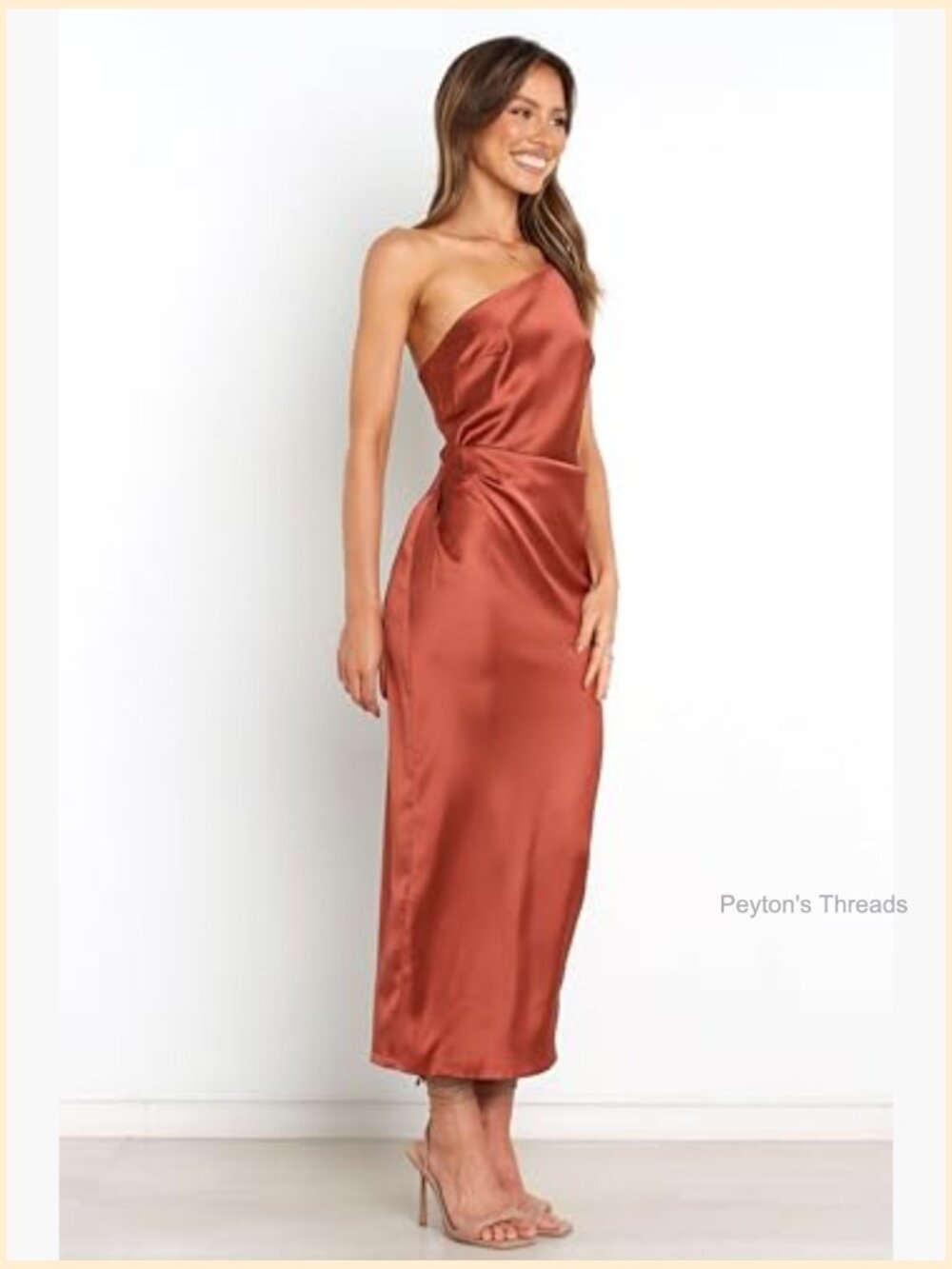 One-Shoulder Midi Dress with Gathered Side Detail, Back Zip - Picture 6 of 7